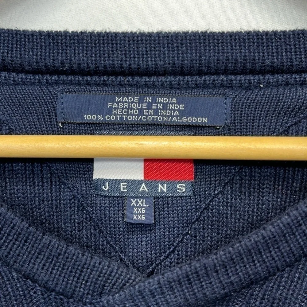Tommy Hilfiger V Neck Sweater Mens Size XXL Navy All Cotton Ribbed Long Sleeve